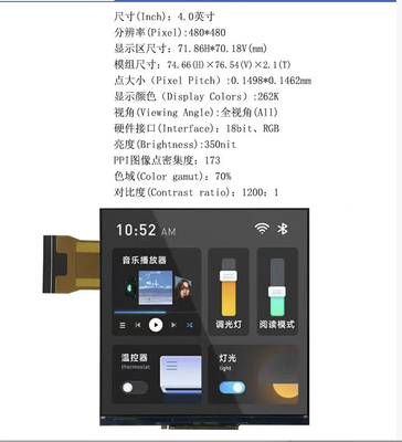 4.0" Square IPS TFT Module with 480X480 Resolution 18bit RGB Interface and ALL VIEW Angle