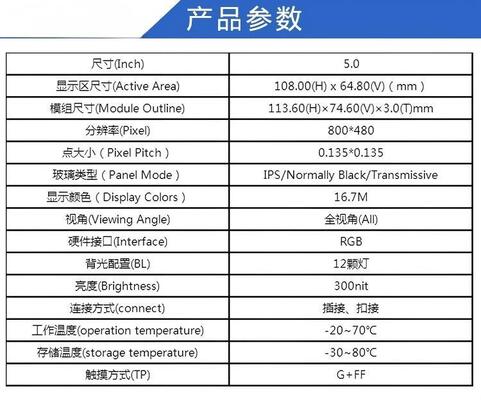 5.0" IPS TFT Module with 800X480 Resolution and RGB Interface for High-Quality Display